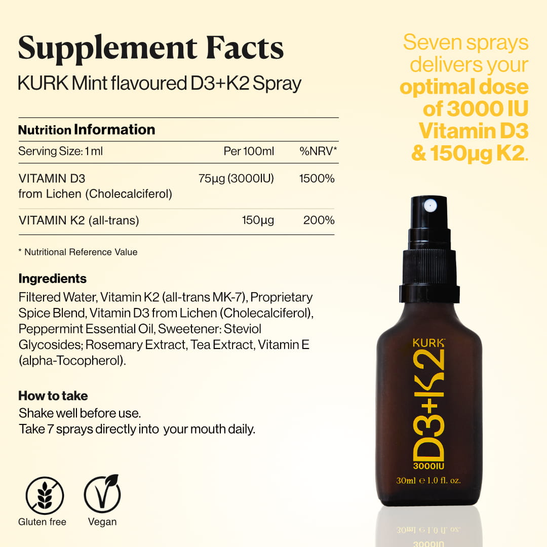 KURK Vitamin D3+K2 supplement facts label